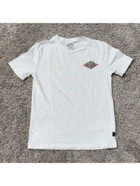 Billabong Boys White Cotton T-Shirt with Colorful Wave Logo, Size M, Casual